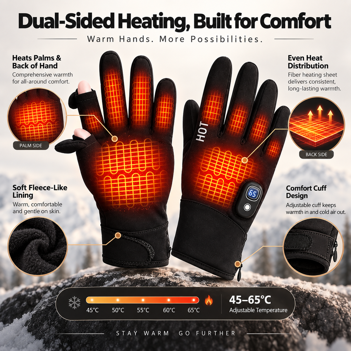 Rechargeable Heated Winter Gloves for Women & Men with Touchscreen