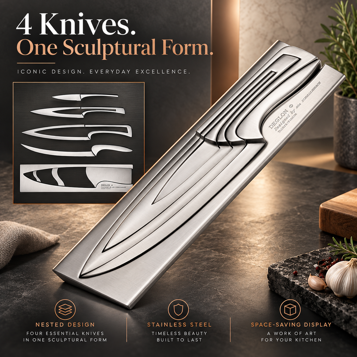 ❤️Deglon Meeting 4-Piece Nested Stainless Steel Knife Set
