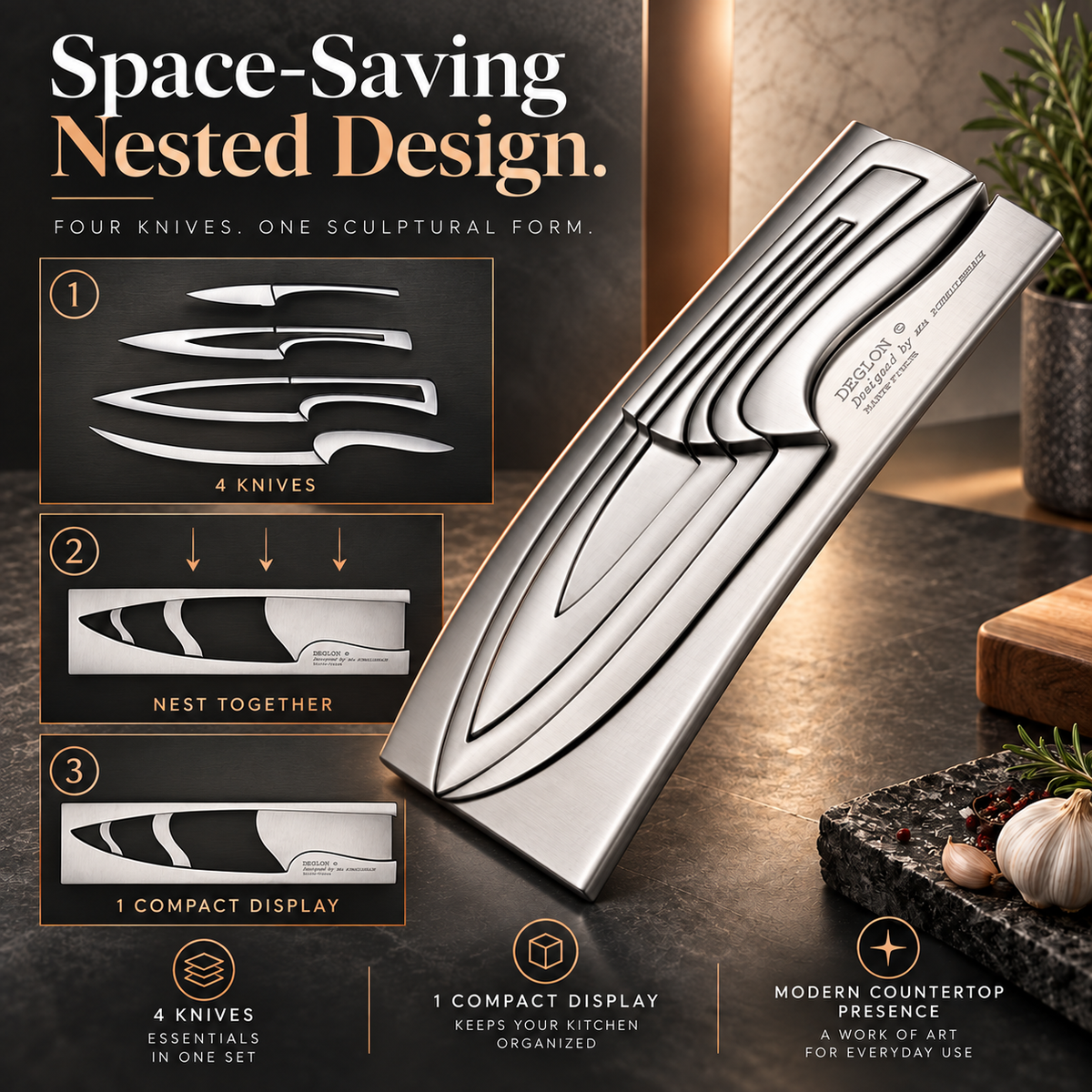 ❤️Deglon Meeting 4-Piece Nested Stainless Steel Knife Set