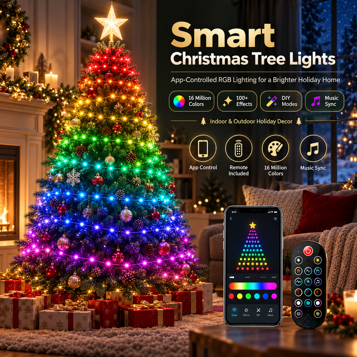 🔥Smart APP & Remote RGB Christmas Tree Lights🎄