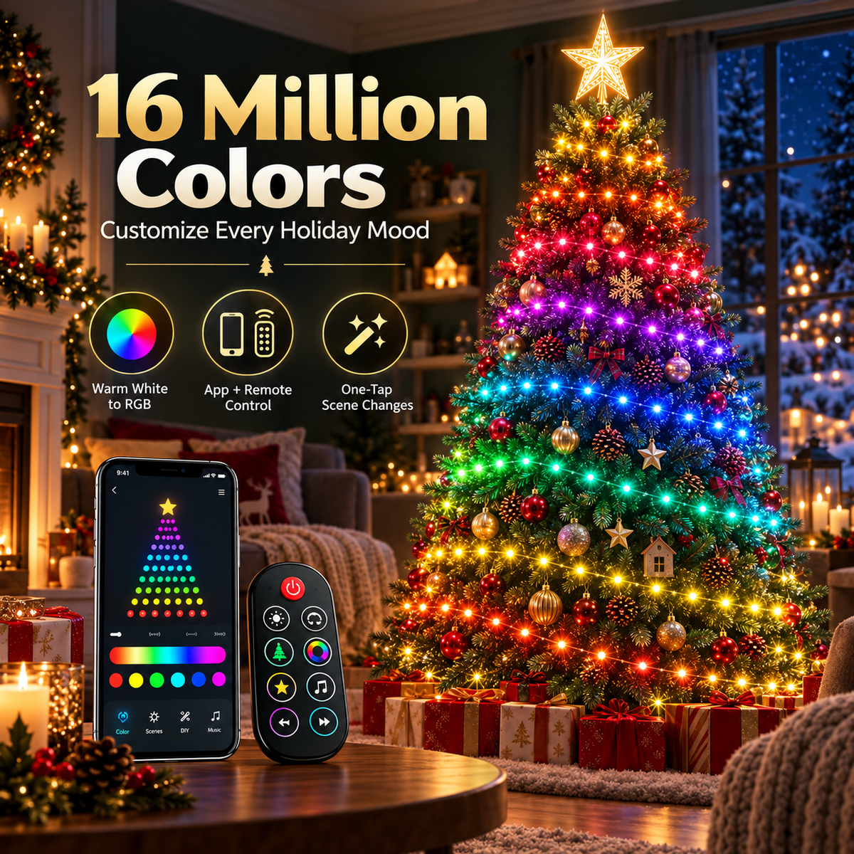 🔥Smart APP & Remote RGB Christmas Tree Lights🎄