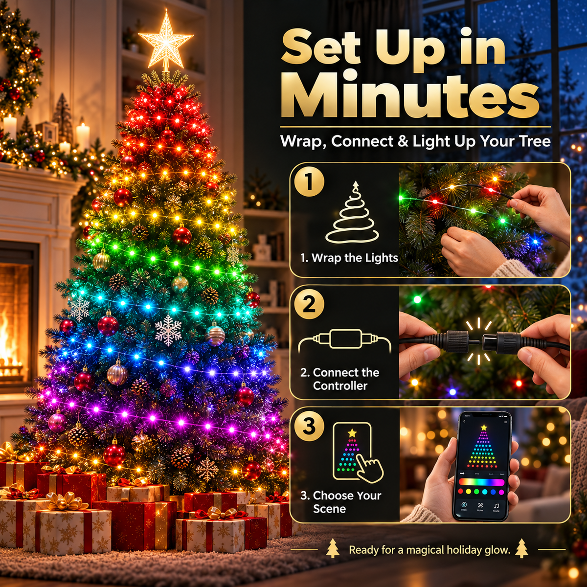 🔥Smart APP & Remote RGB Christmas Tree Lights🎄