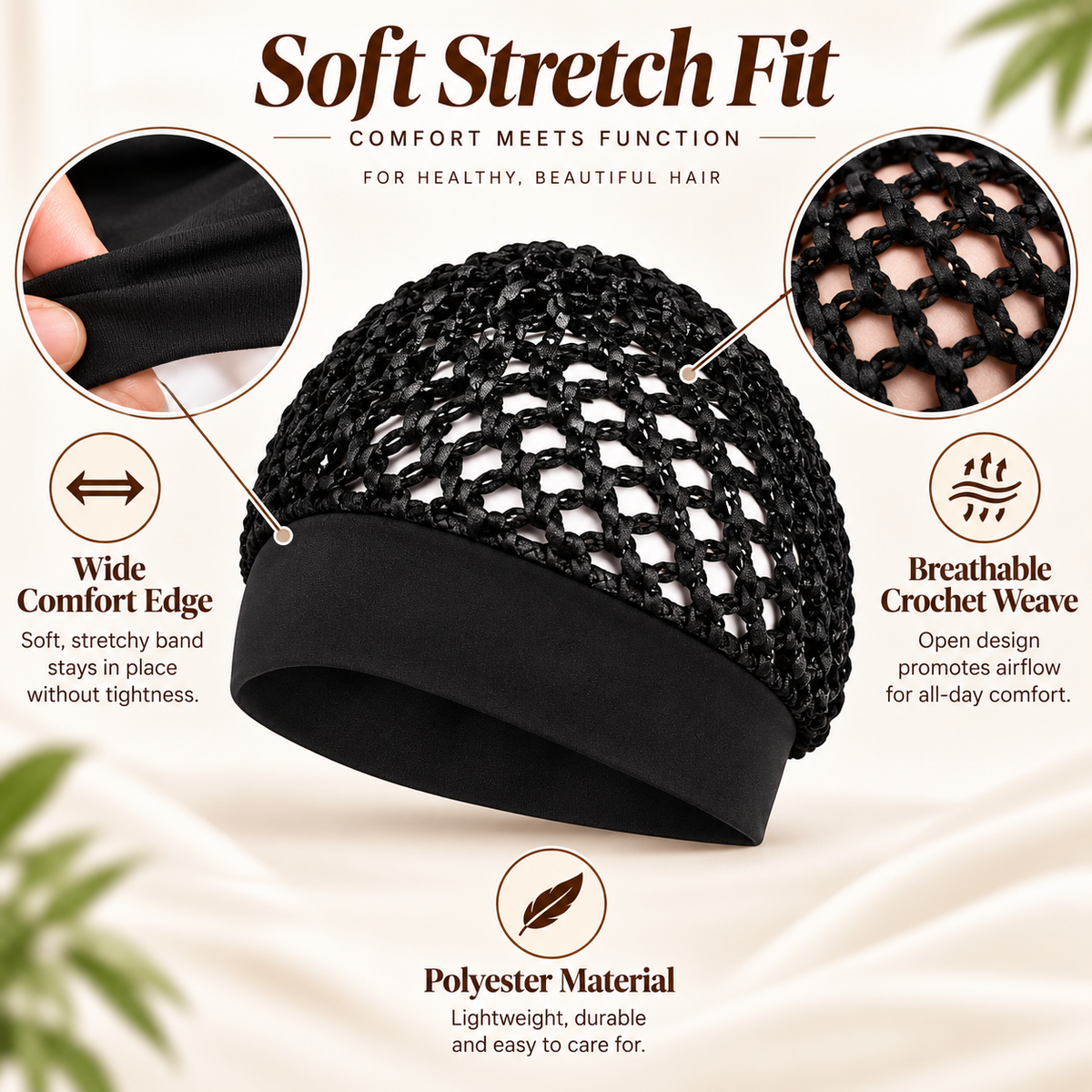 🎉3-Piece Stretchy Wide-Edge Sleeping Cap Set