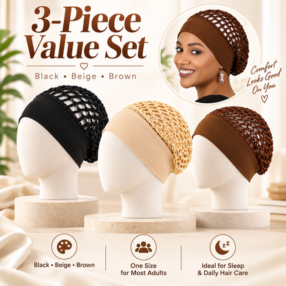 🎉3-Piece Stretchy Wide-Edge Sleeping Cap Set