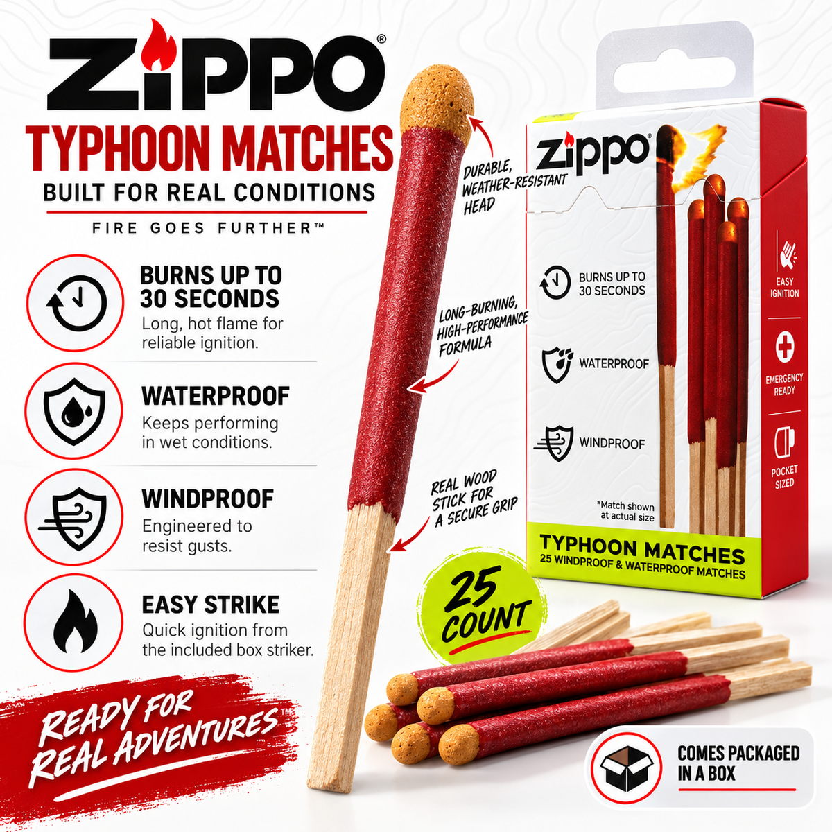 🎉Zippo Typhoon Matches Waterproof and Windproof
