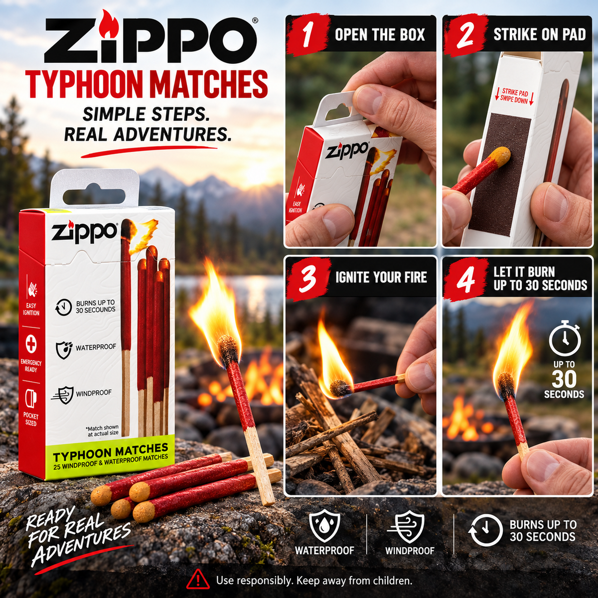 🎉Zippo Typhoon Matches Waterproof and Windproof