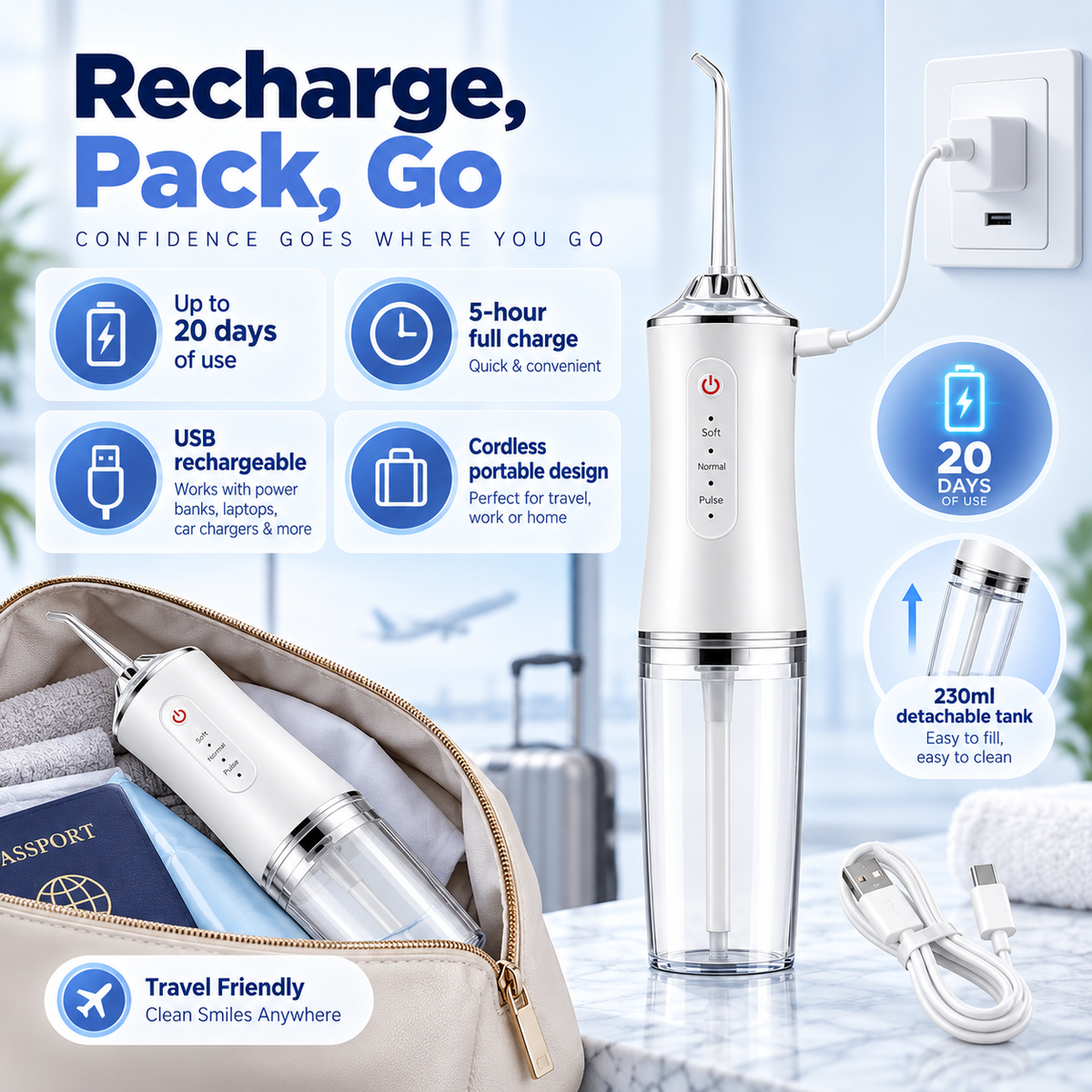 🔥Electric Water Flosser, Teeth Cleaning with 4 Jet Tips
