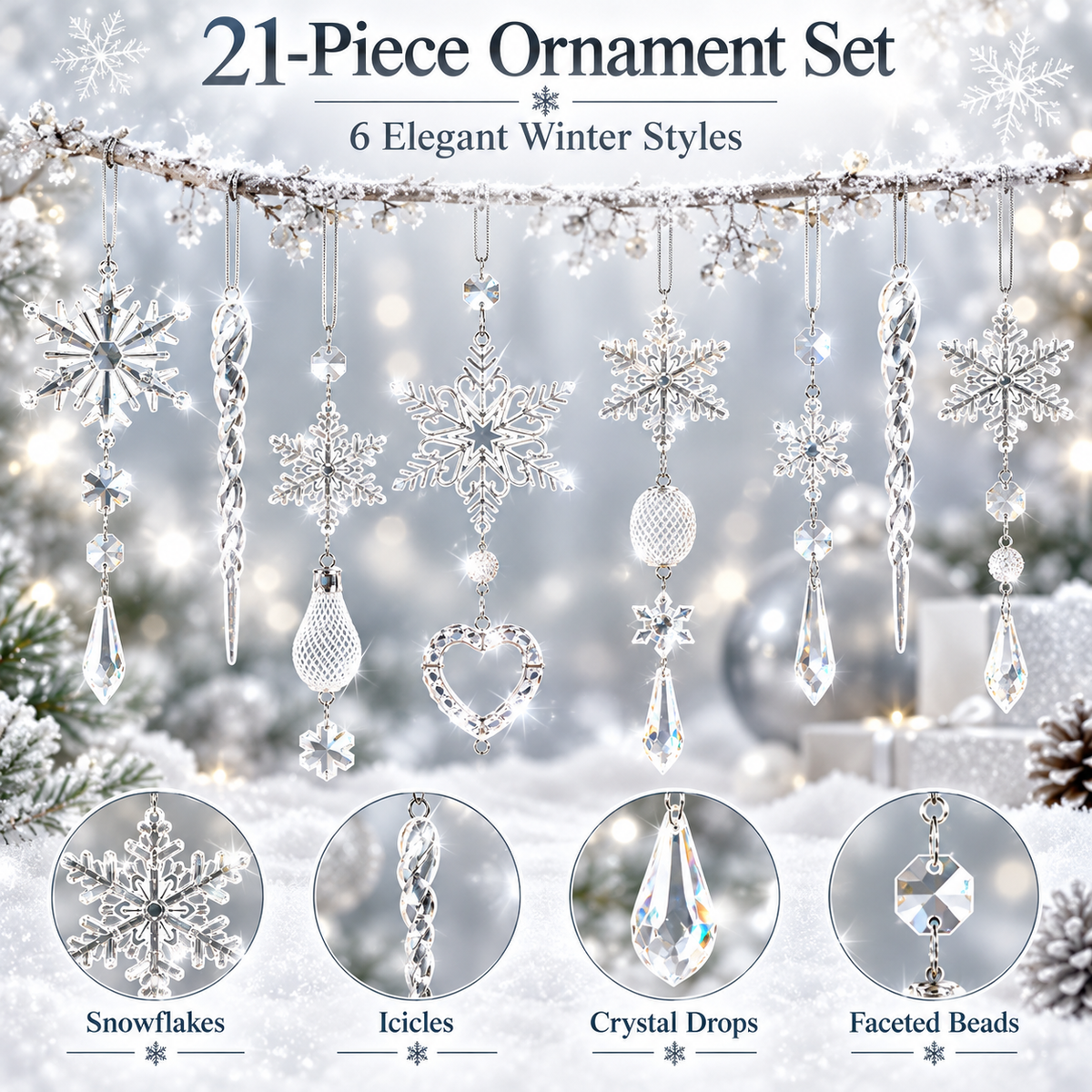 🎀21pcs Bulk Shatterproof Corded Christmas Tree Decorative Ornament Set