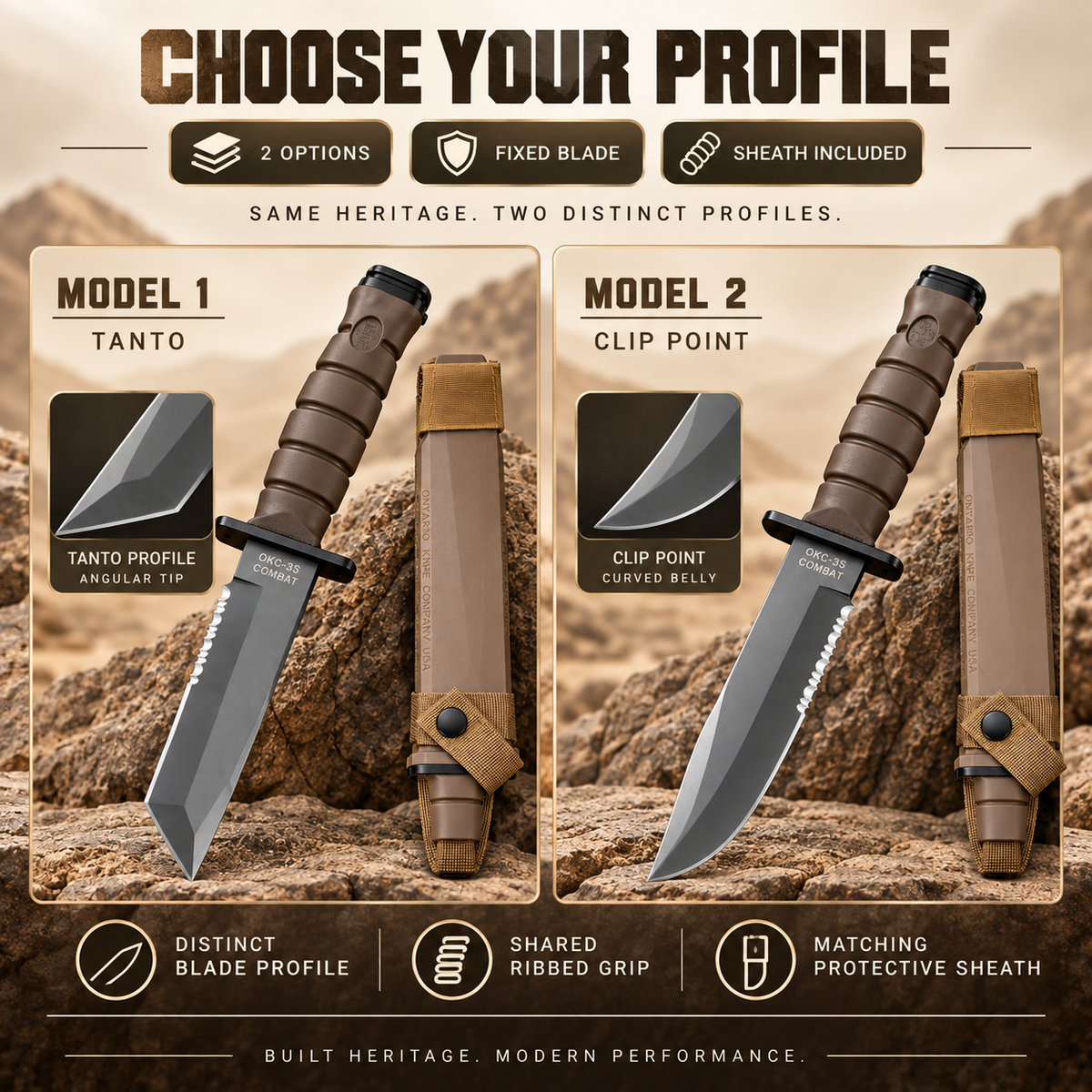 ❤️Ontario OKC-3S Marine Bayonet with Sheath – Brown