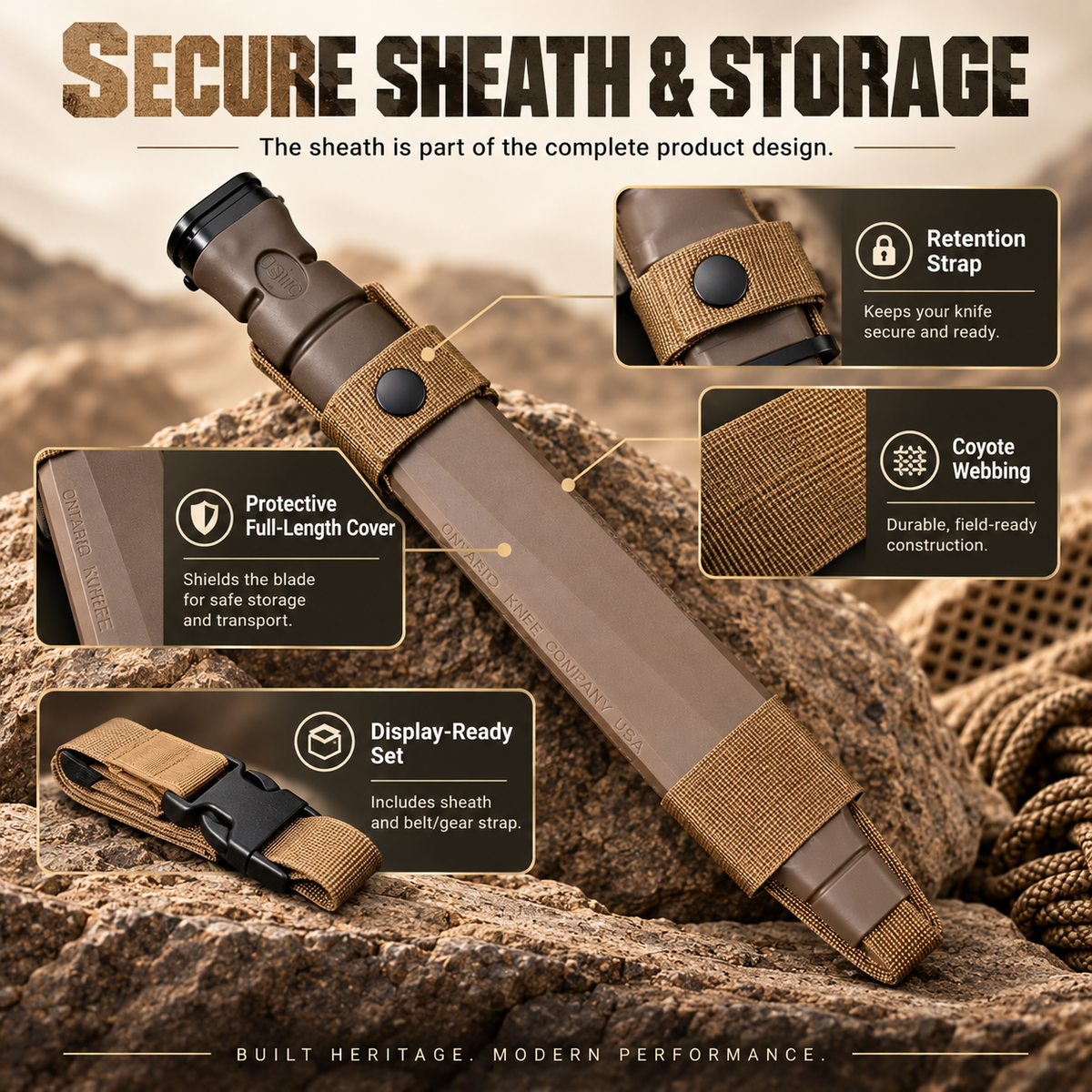 ❤️Ontario OKC-3S Marine Bayonet with Sheath – Brown