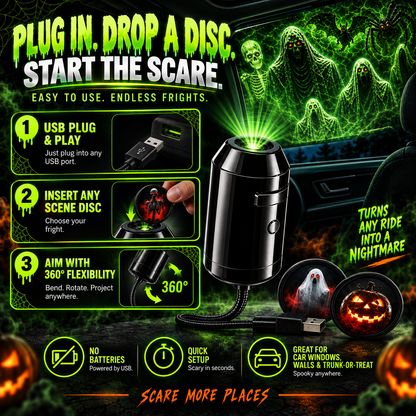 ❤️Halloween Car Projector – 7 Spooky Scenes, USB Plug & Play