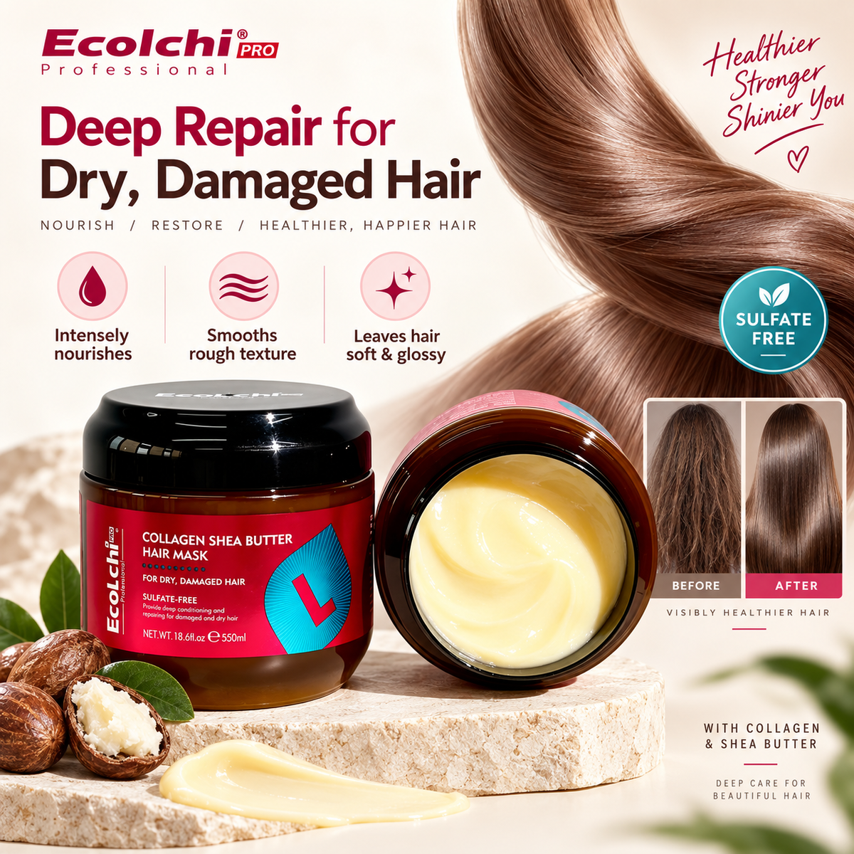 ❤️Deep Repair Collagen + Shea Butter Hair Mask – 550ml
