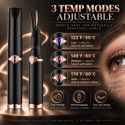 ❤️Heated Eyelash Curler, 2-in-1 Clip-Type Design, 3 Temperature Modes