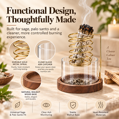 🎉Spiral Sage & Palo Santo Incense Holder with Glass Ash Catcher