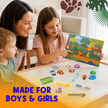 Animal Bead Art Kit for Kids, Mosaic Craft Kit, Create 16 Story Pals with 10 Bead Colors, 6 Bead Pens and 3 Backgrounds