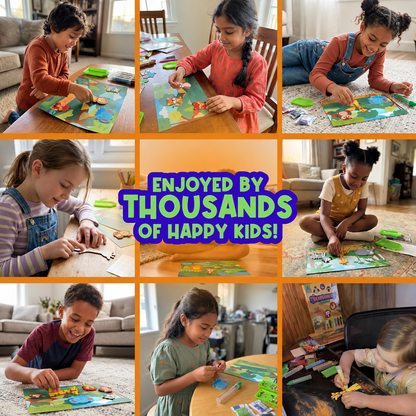 Animal Bead Art Kit for Kids, Mosaic Craft Kit, Create 16 Story Pals with 10 Bead Colors, 6 Bead Pens and 3 Backgrounds