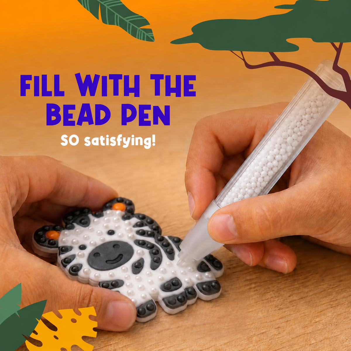 Animal Bead Art Kit for Kids, Mosaic Craft Kit, Create 16 Story Pals with 10 Bead Colors, 6 Bead Pens and 3 Backgrounds