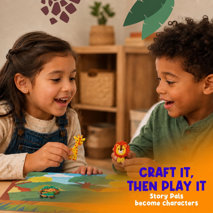 Animal Bead Art Kit for Kids, Mosaic Craft Kit, Create 16 Story Pals with 10 Bead Colors, 6 Bead Pens and 3 Backgrounds