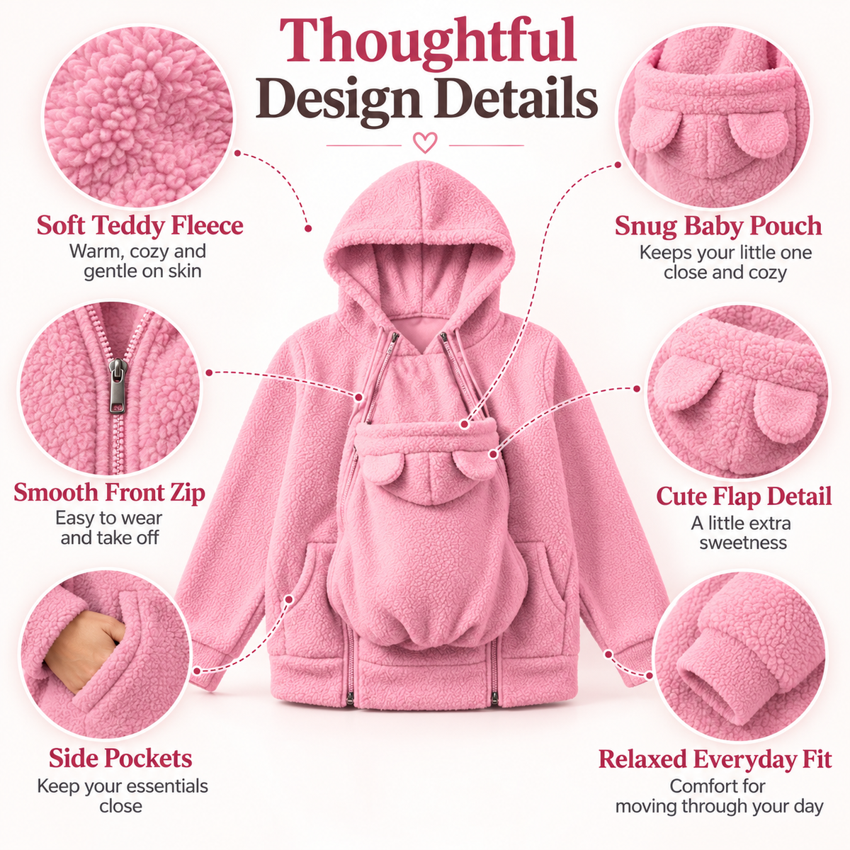 Little Snug Fleece Baby Carrier Sweater Hoodie for Mom Pouch Carrying
