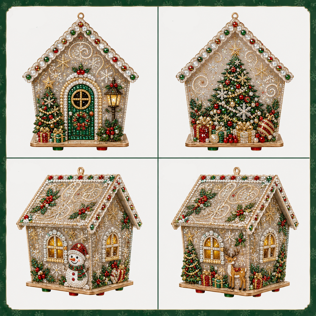 🎄 Christmas 3D Wooden House Diamond Painting Kit – DIY Gem Art