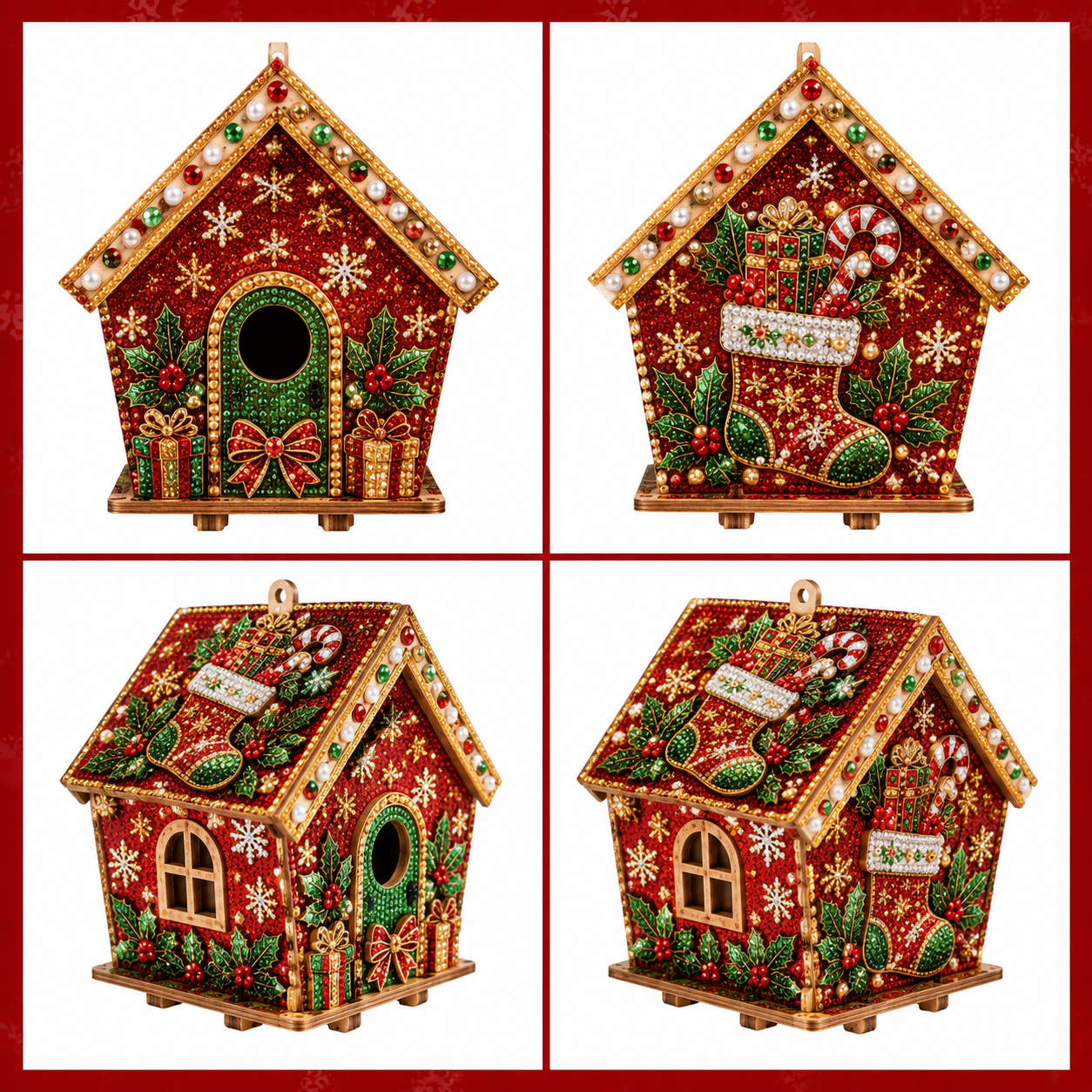 🎄 Christmas 3D Wooden House Diamond Painting Kit – DIY Gem Art