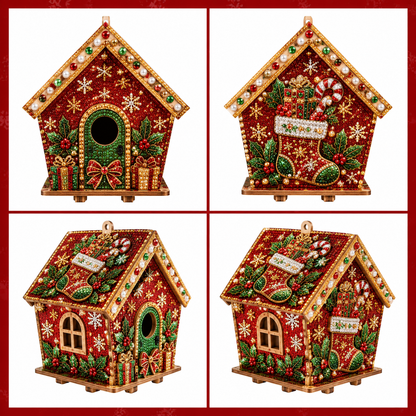 🎄 Christmas 3D Wooden House Diamond Painting Kit – DIY Gem Art