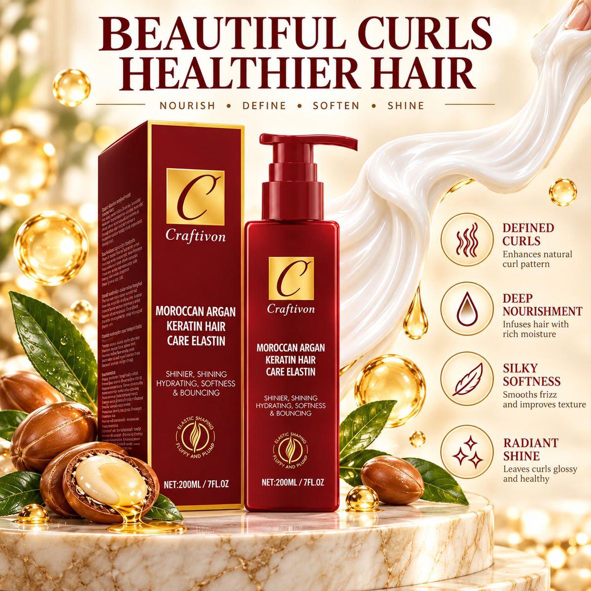 ❤️200ml Argan & Avocado Curl Defining Leave-In Cream