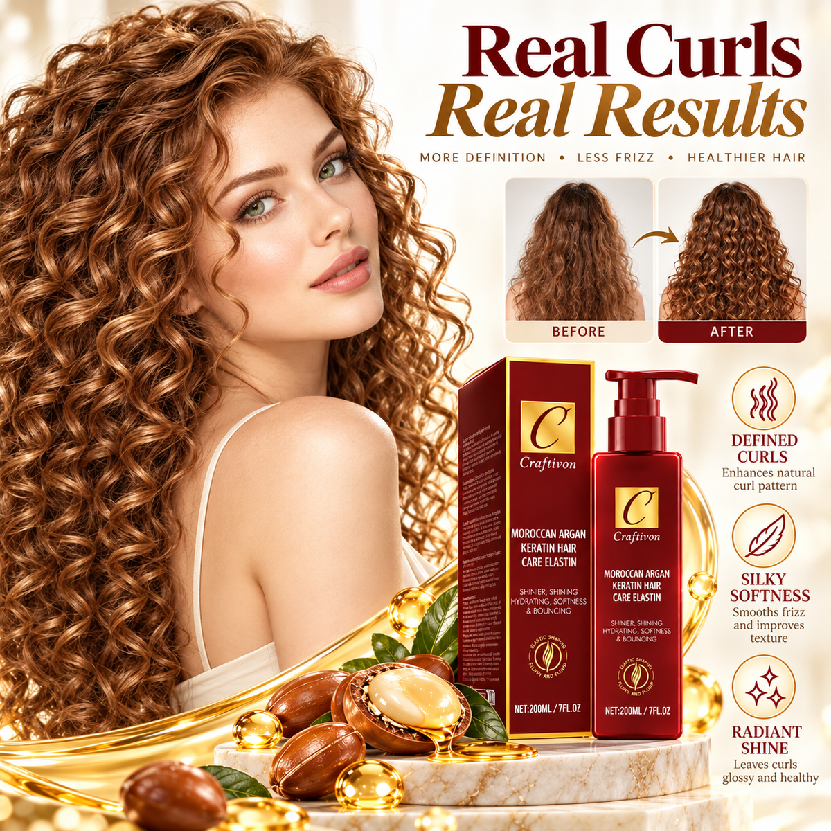 ❤️200ml Argan & Avocado Curl Defining Leave-In Cream