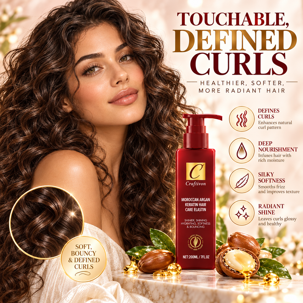 ❤️200ml Argan & Avocado Curl Defining Leave-In Cream