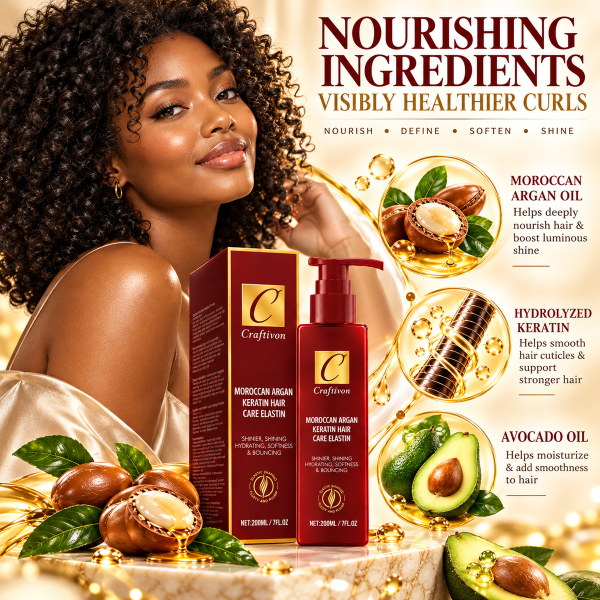 ❤️200ml Argan & Avocado Curl Defining Leave-In Cream