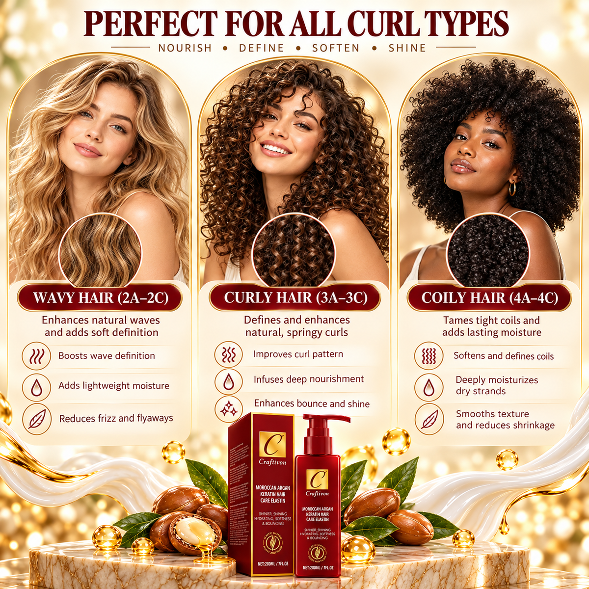 ❤️200ml Argan & Avocado Curl Defining Leave-In Cream