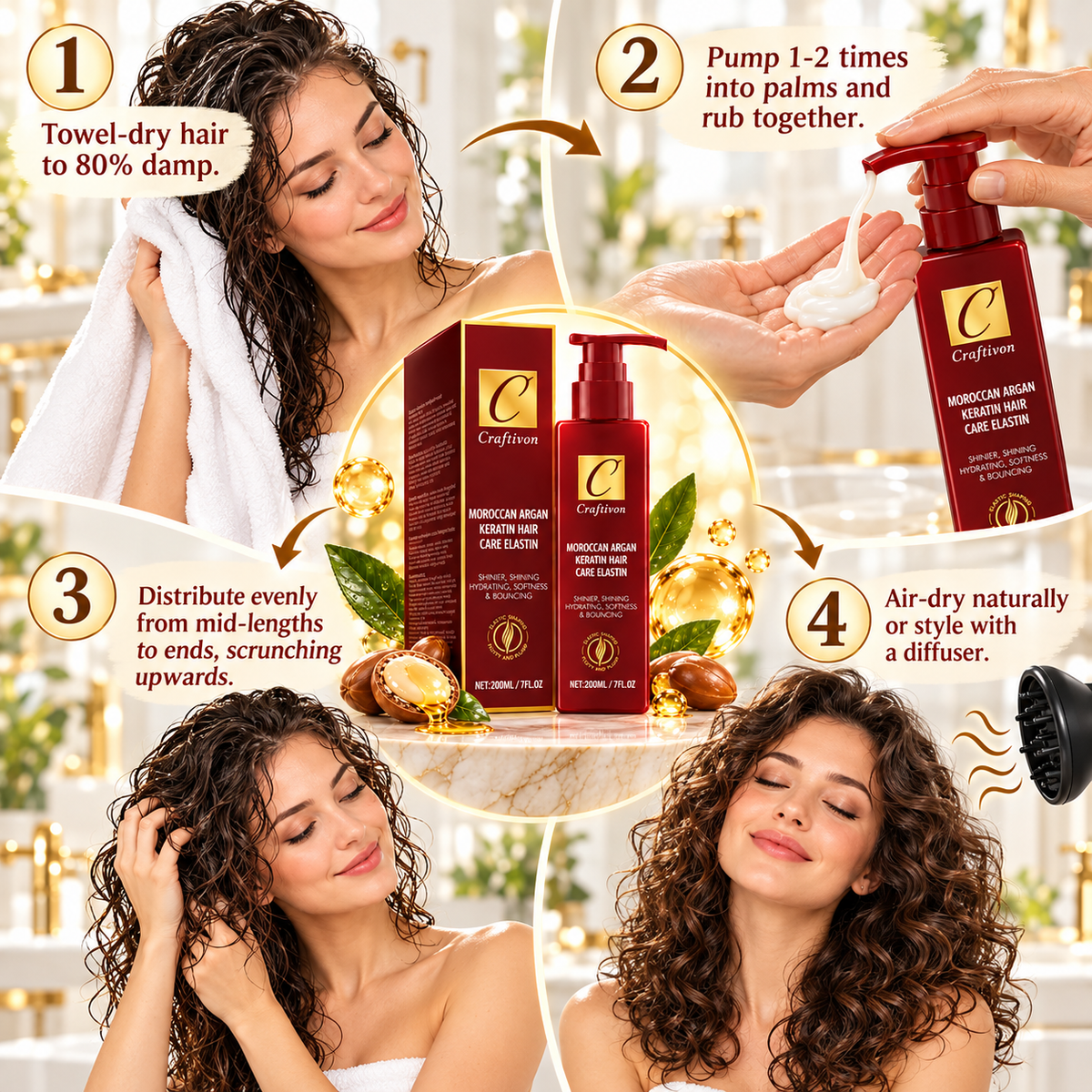 ❤️200ml Argan & Avocado Curl Defining Leave-In Cream