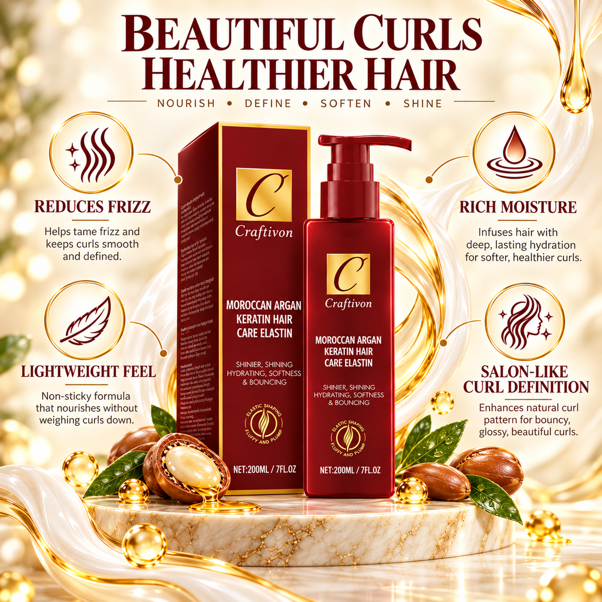 ❤️200ml Argan & Avocado Curl Defining Leave-In Cream