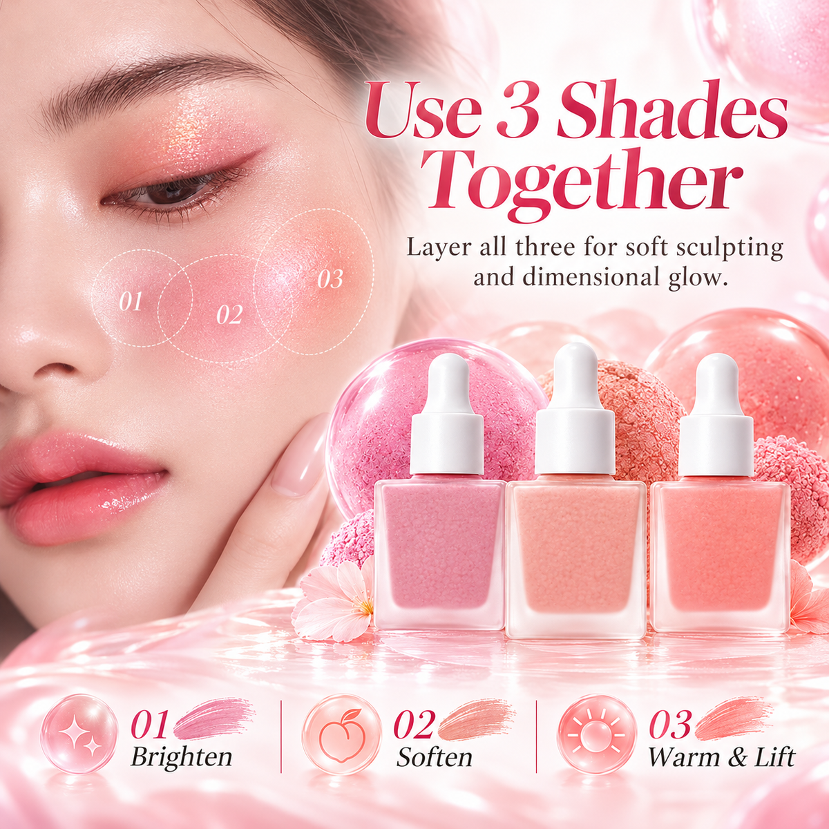 ✨3-Piece Hydrating Serum Blush Set – 💧Buildable Liquid Blush Trio🌿