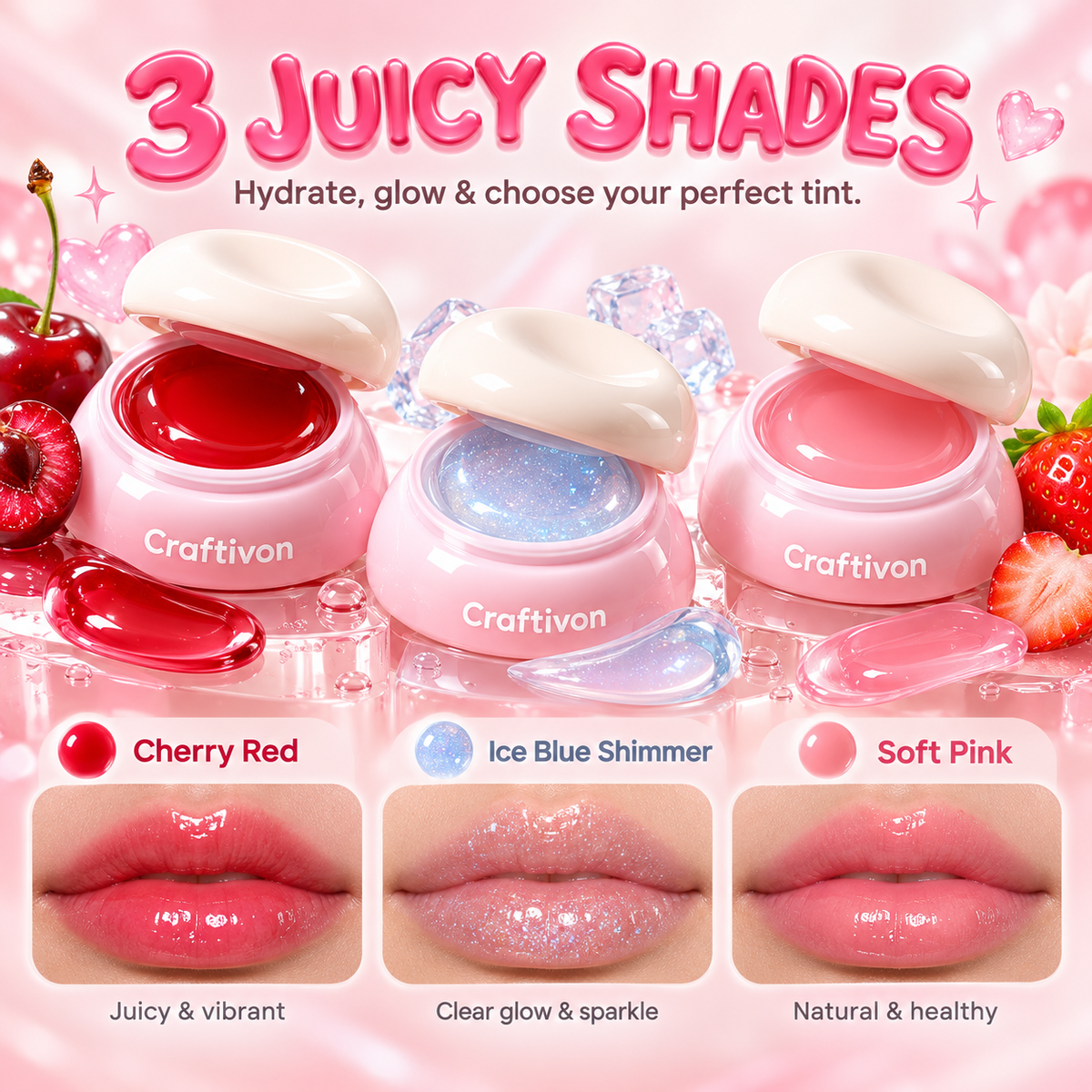 ❤️3-Shade Hydrating Jelly Lip Mask – Glossy & Soft Lips