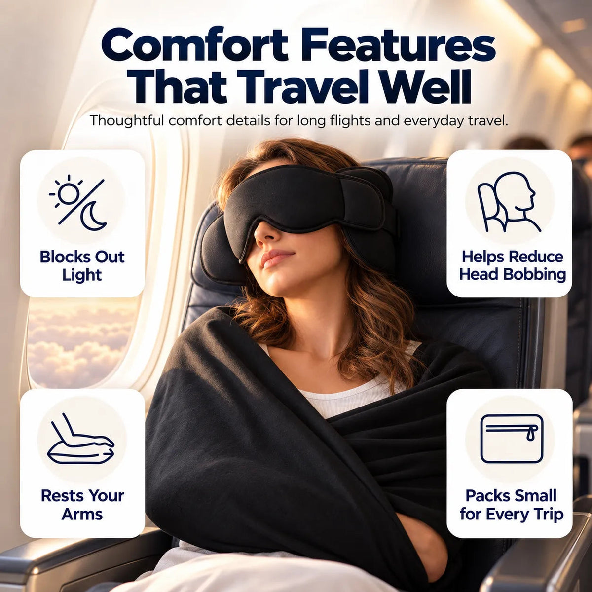 🎉3-in-1 Travel Sleep Set – Head Support, Eye Mask & Arm Wrap