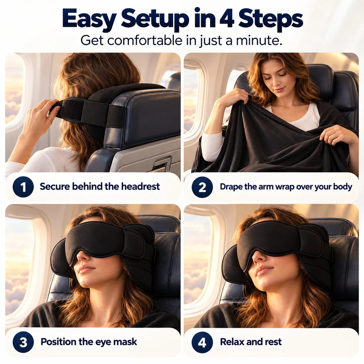 🎉3-in-1 Travel Sleep Set – Head Support, Eye Mask & Arm Wrap