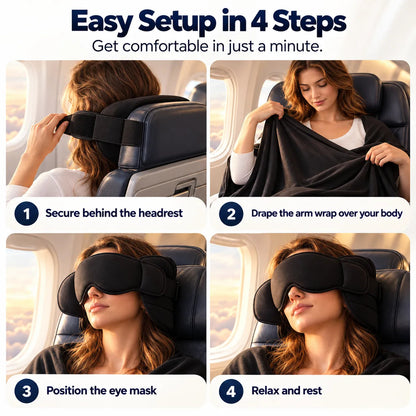 🎉3-in-1 Travel Sleep Set – Head Support, Eye Mask & Arm Wrap