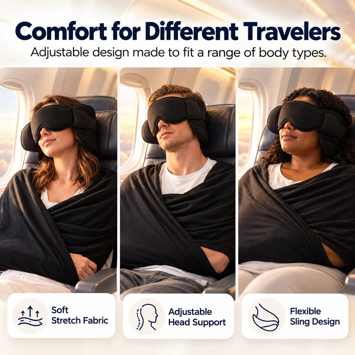 🎉3-in-1 Travel Sleep Set – Head Support, Eye Mask & Arm Wrap