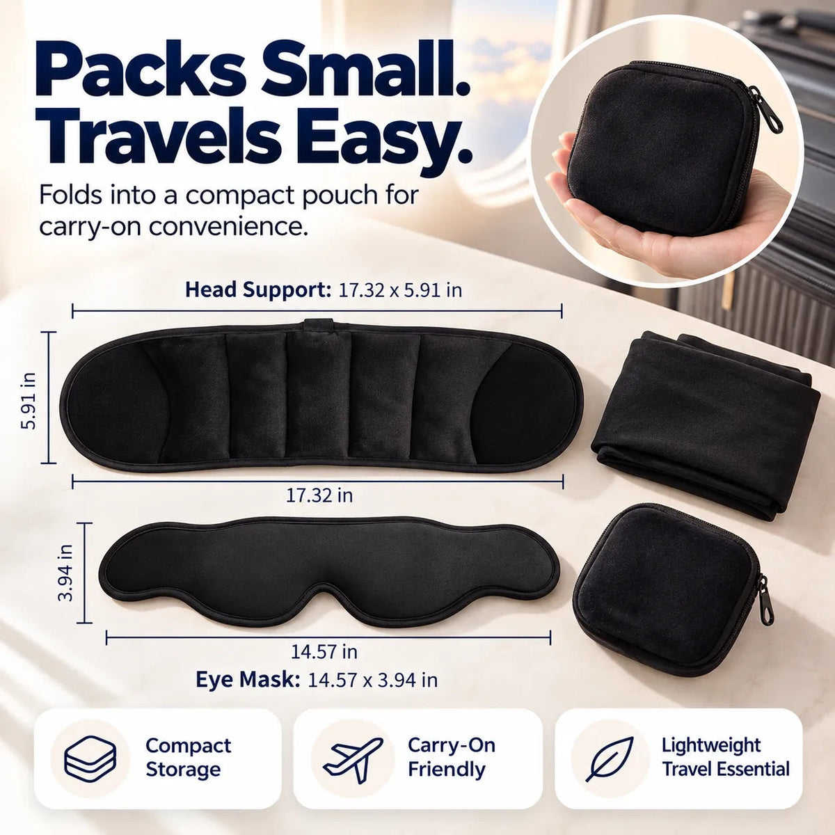 🎉3-in-1 Travel Sleep Set – Head Support, Eye Mask & Arm Wrap