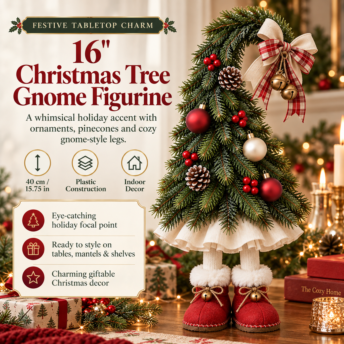 🔥 16" Christmas Tree Gnome with Red Boots