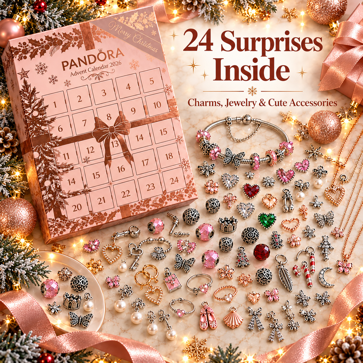 ✨24-Day Jewelry Advent Calendar💍Mystery Charms, Jewelry & Accessories Christmas Gift Box🎄