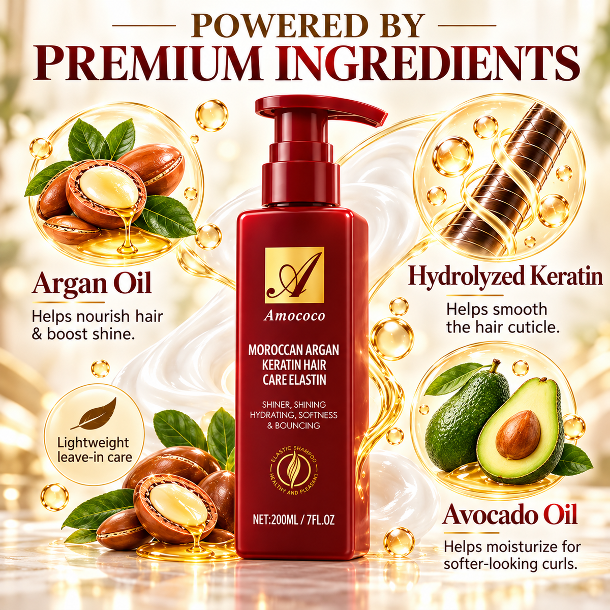 🔥Curl Defining Cream, Leave‑In Hair Treatment with Argan & Avocado Oil