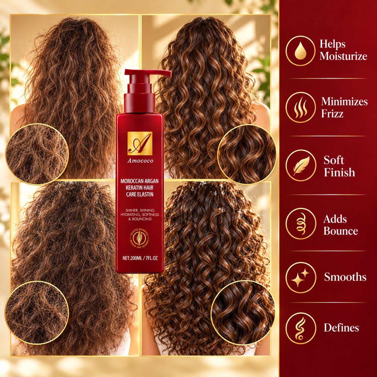🔥Curl Defining Cream, Leave‑In Hair Treatment with Argan & Avocado Oil