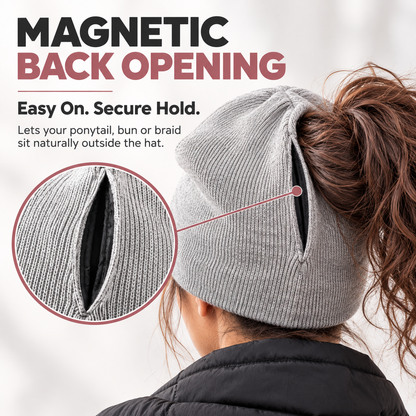 ✨Ponytail Beanie – Magnetic Back Opening Winter Knit Hat