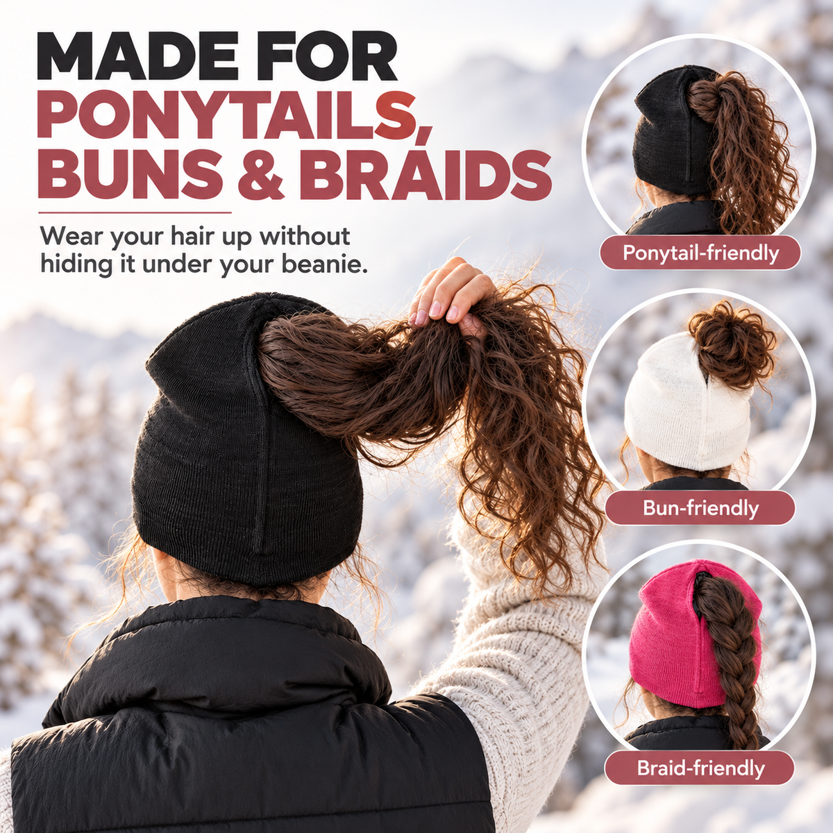 ✨Ponytail Beanie – Magnetic Back Opening Winter Knit Hat