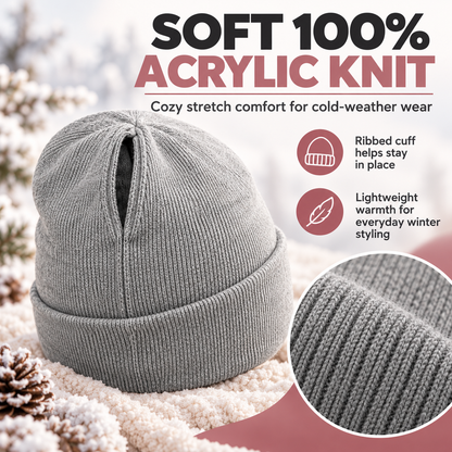 ✨Ponytail Beanie – Magnetic Back Opening Winter Knit Hat