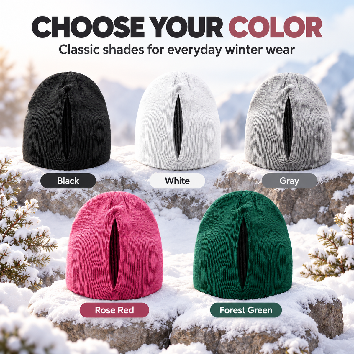 ✨Ponytail Beanie – Magnetic Back Opening Winter Knit Hat