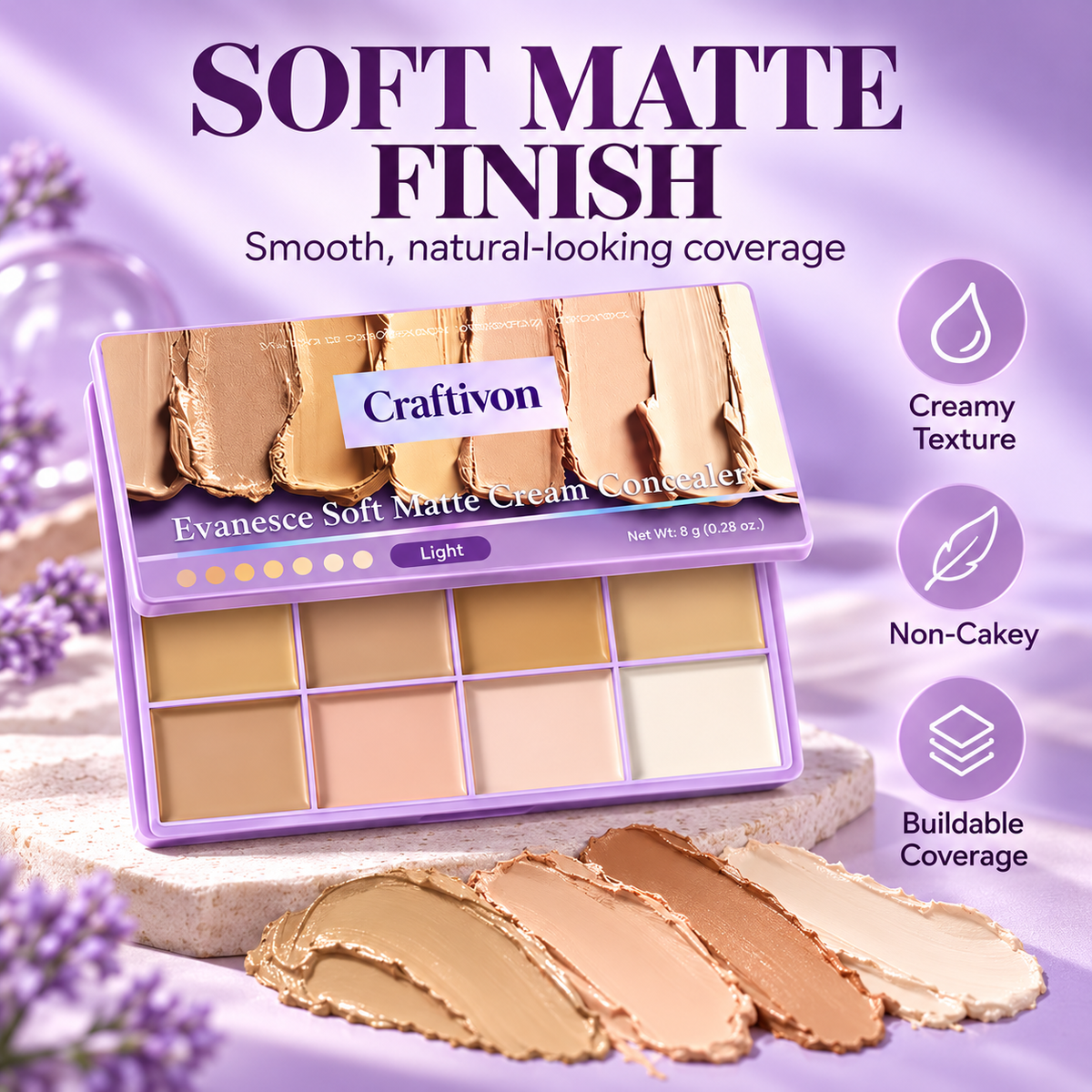 ❤️8-Color Full Coverage Concealer Palette – Waterproof & Matte Finish