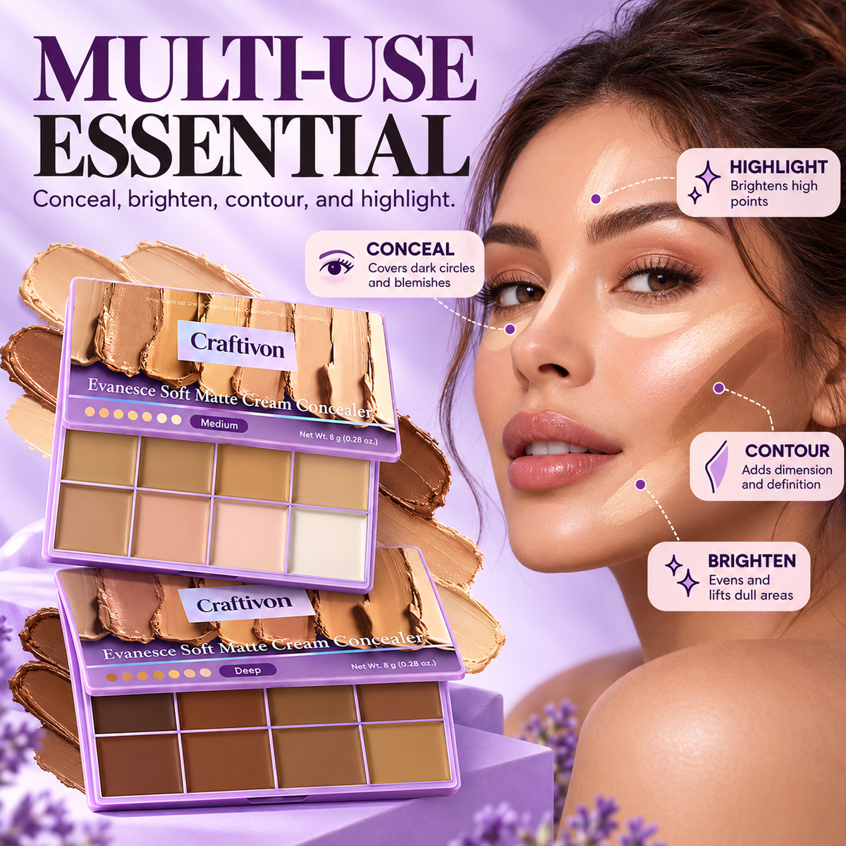 ❤️8-Color Full Coverage Concealer Palette – Waterproof & Matte Finish